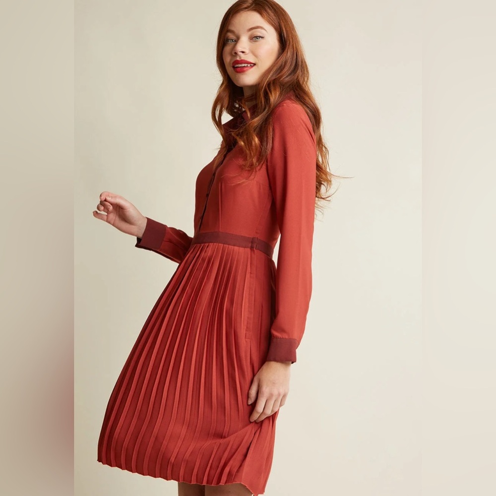 Modcloth Just My Typist Shirt Dress Women's Size XL Retro Secretary Pleated Twee